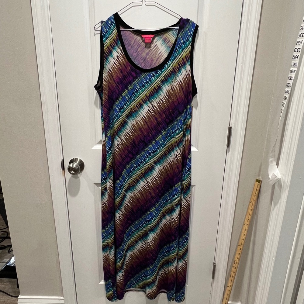 Sunny Leigh Women Sleeveless Abstract Diagonal Stripe Maxi Dress Size XL
